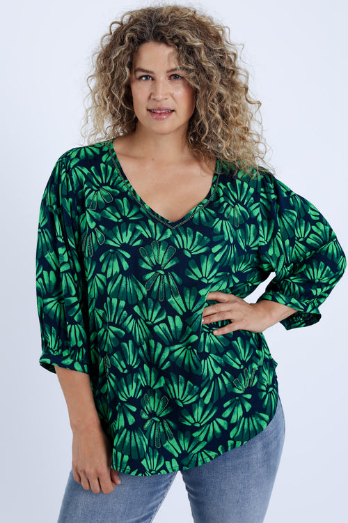 Blouse en viscose imprimé floral-Paprika-1