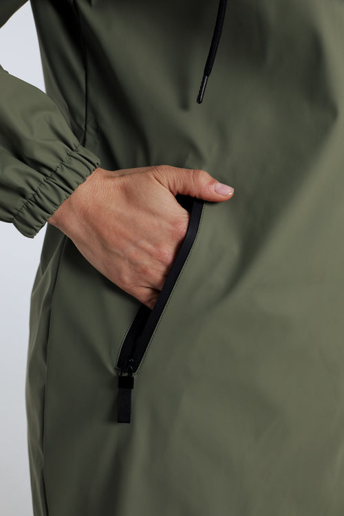 Effen mid-length regenjas met capuchon-Paprika-5