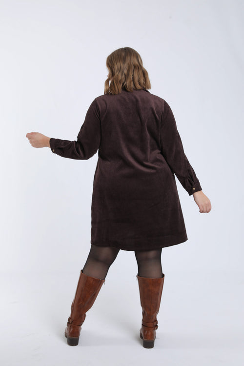 Effen korte jurk van ribfluweel-Paprika-1