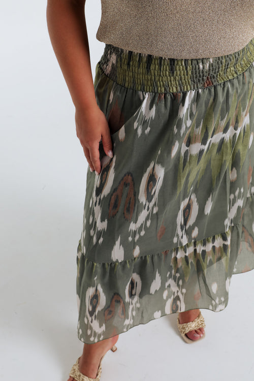Mid-length jurk van viscose met etnische print-Paprika-5