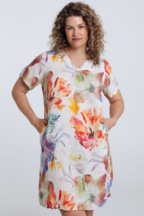 Linnen jurk met bloemenprint-Paprika-2