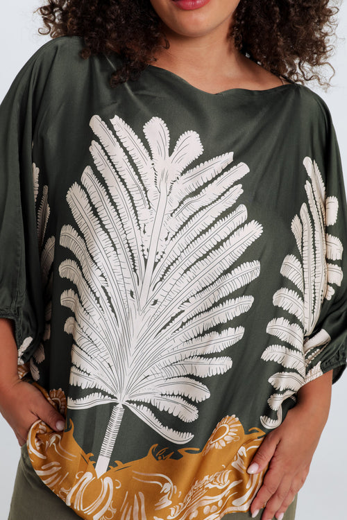 Blouse van viscose met palmprint-Paprika-6
