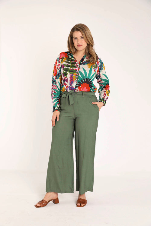 Wijde broek van effen viscose met geplooid effect-Paprika-2