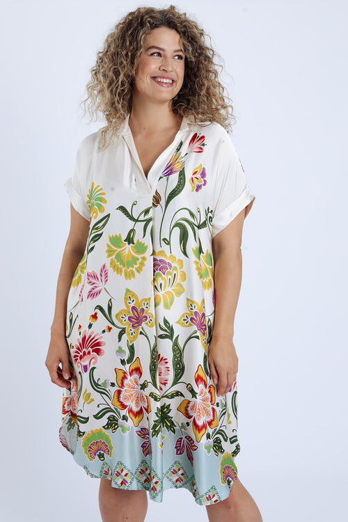 Jurk van viscose met bloemenprint-Paprika-1