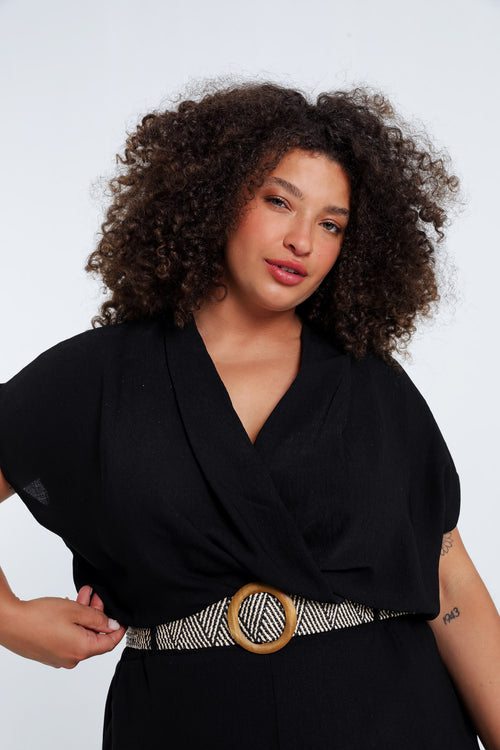 Eénkleurige jumpsuit met riem-Paprika-4