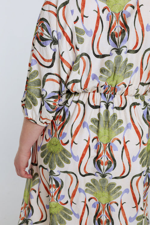 Lange jurk van viscose met bloemenprint-Paprika-5