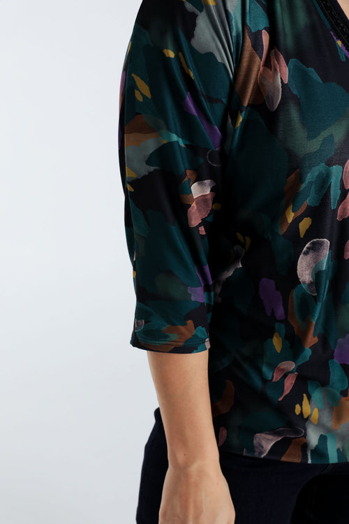 T-shirt met abstracte print en balbodem-Paprika-5