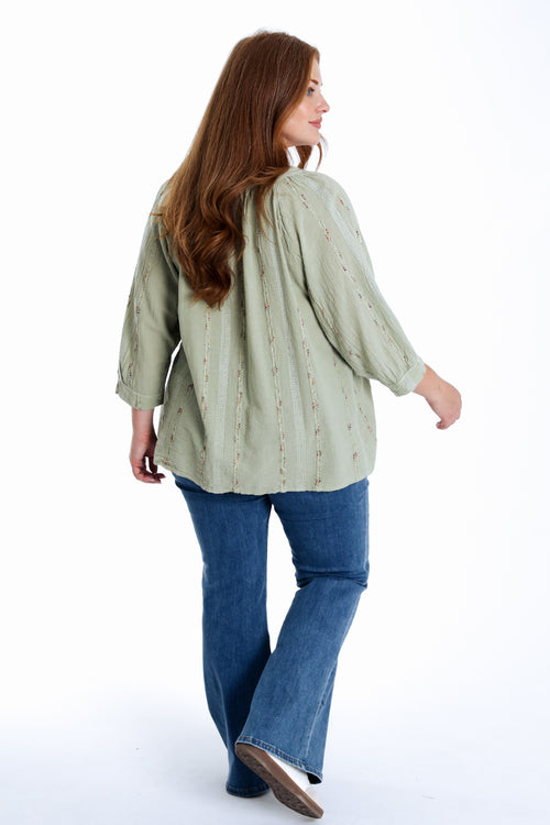 Effen katoenen blouse met multicolore details-Paprika-2