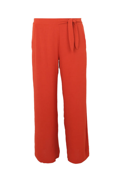 Losse, effen broek met geknoopte riem-Paprika-10
