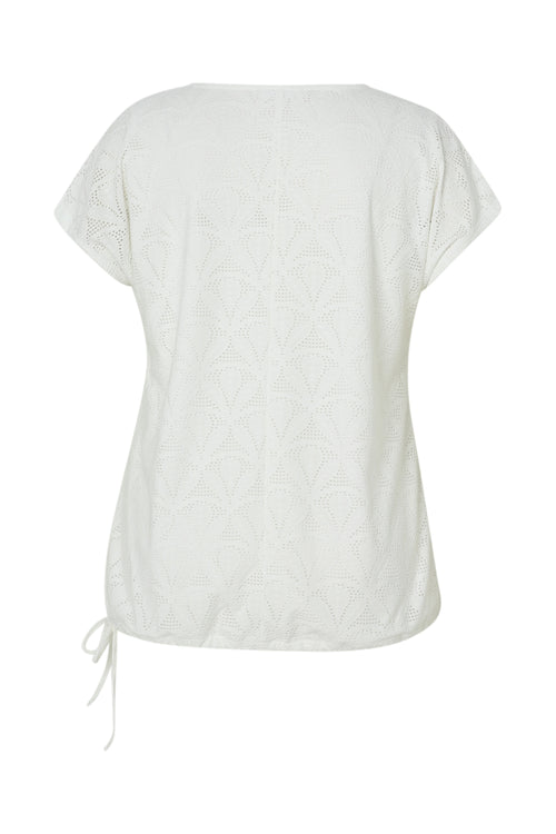 Effen kanten T-shirt met bloemmotief-Paprika-11