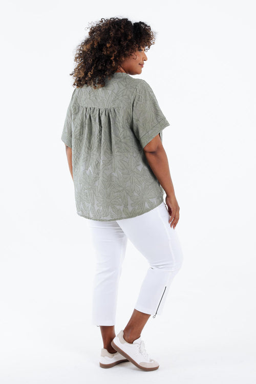 Blouse jacquard en coton unie-Paprika-2