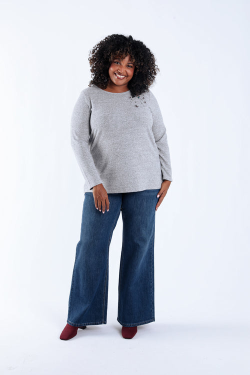 Effen warme gebreide T-shirt met sierdetail-Paprika-6