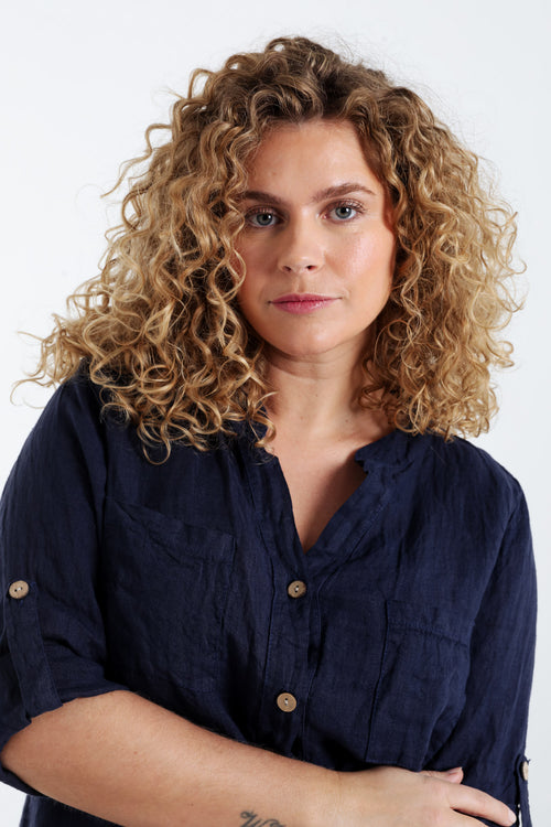  Effen linnen blouse-Paprika-5