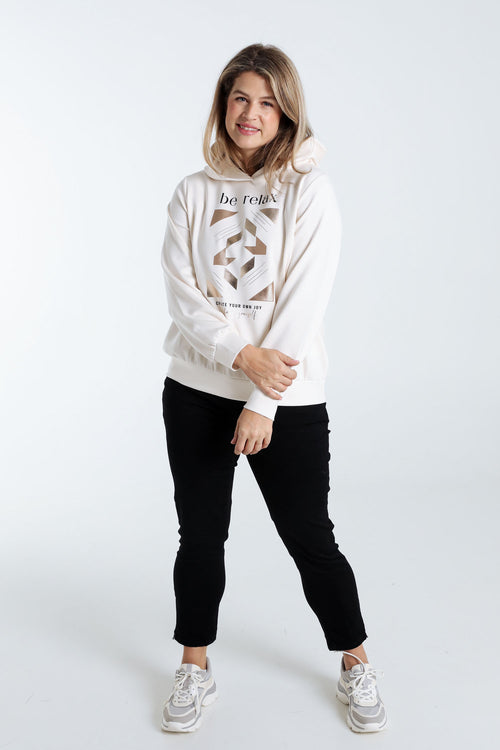 Effen trui met opschrift in folie en kap-Paprika-8