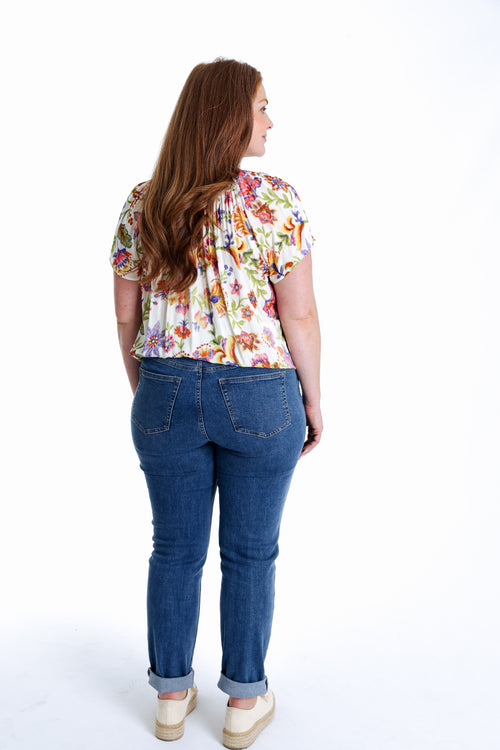 Blouse en viscose imprimé floral avec lurex-Paprika-2