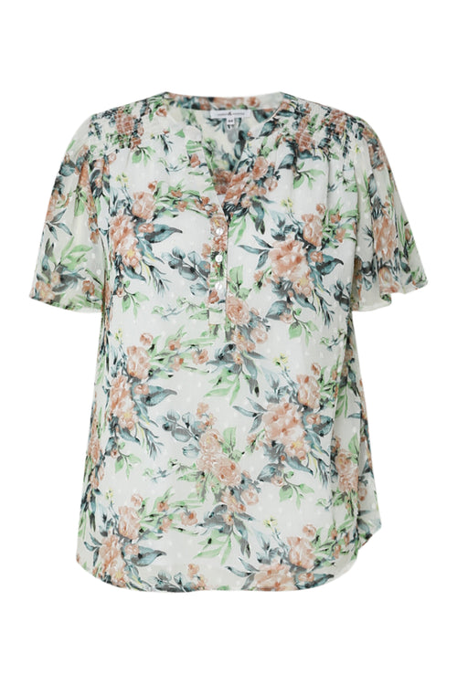 Bloemdruk blouse en plumetis-Paprika-10