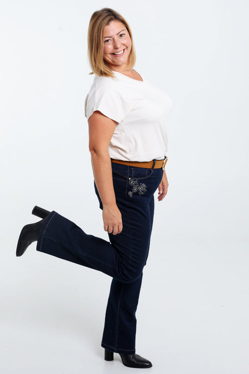 Effen flare broek met riem-Paprika-8