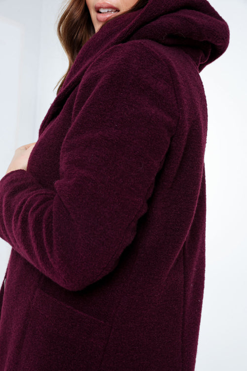 Manteau en laine bouillie uni avec capuche-Paprika-4