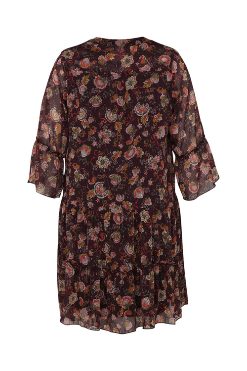 Robe à volant imprimé floral-Paprika-11