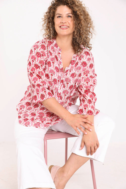 Blouse van viscose met Indiase bloemenprint-Paprika-8