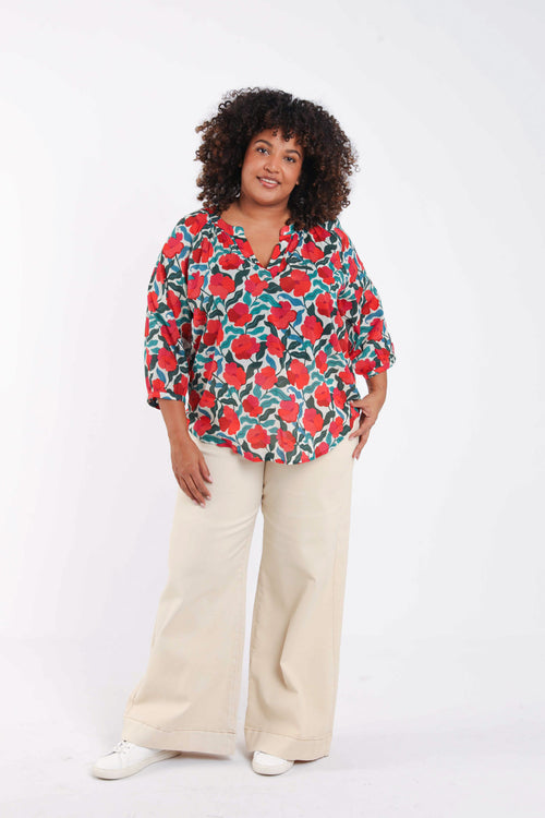 Blouse van katoen met bloemenprint-Paprika-6