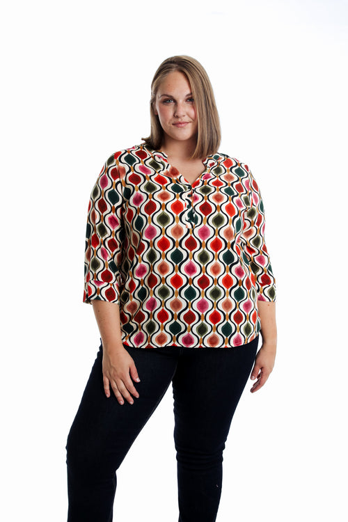 Blouse van bedrukt viscose met grafisch dessin-Paprika-1