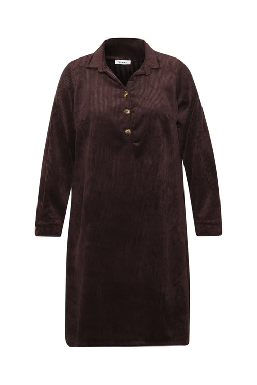 Effen korte jurk van ribfluweel-Paprika-1