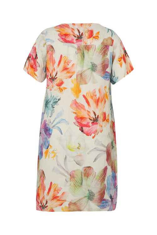 Linnen jurk met bloemenprint-Paprika-11