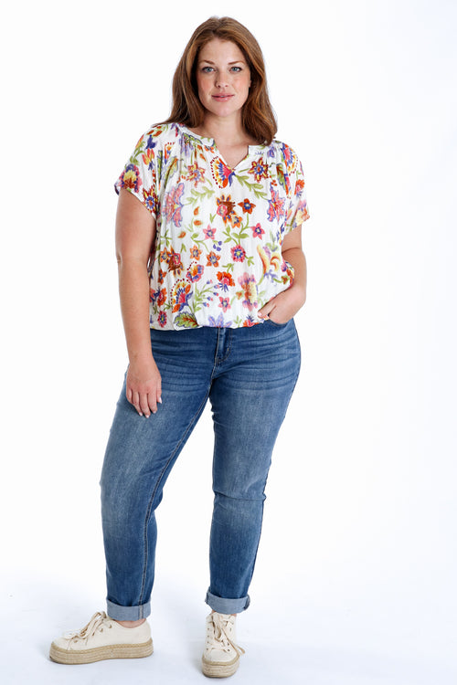 Blouse en viscose imprimé floral avec lurex-Paprika-8