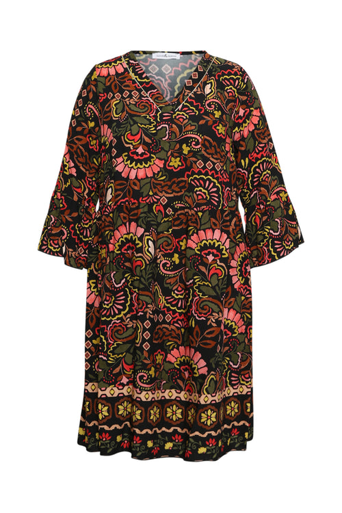 Korte jurk van bedrukt viscose met folkprint-Paprika-8