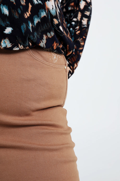 Effen flare broek met riem-Paprika-4