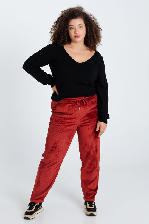 Pantalon chino uni en velours-Paprika-9