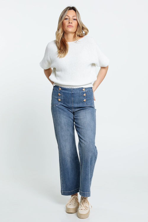 Effen palazzo broek met 6 gouden knopen vooraan-Paprika-6