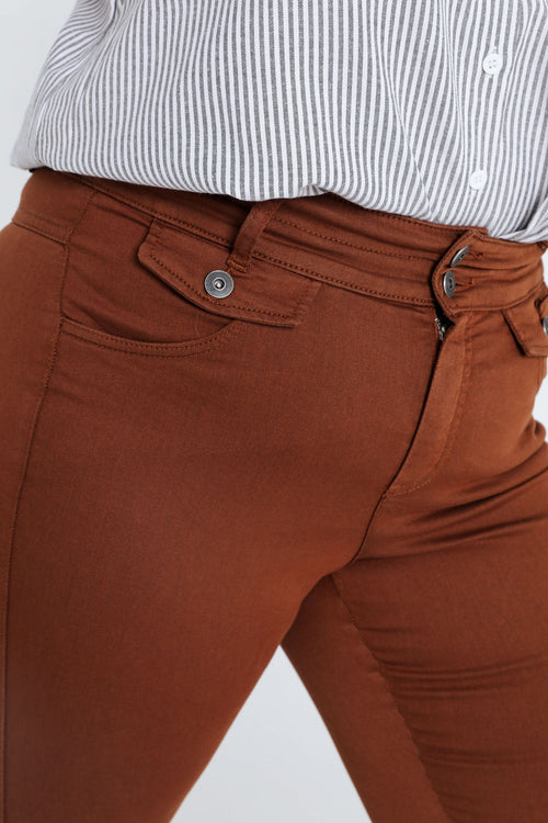 Lange, effen broek in katoen met 5 zakken-Paprika-6