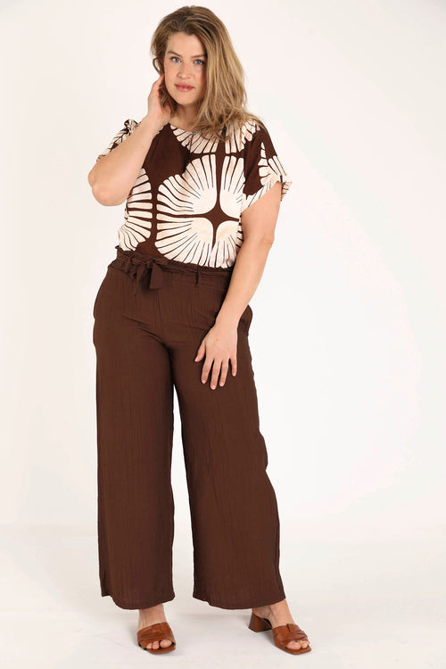 Wijde broek van effen viscose met geplooid effect-Paprika-4
