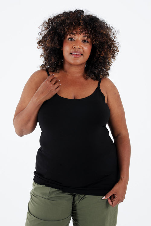 Top met fijne bandjes van uni viscose-Paprika-4