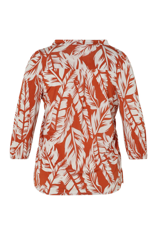  T-shirt met bladprint-Paprika-11