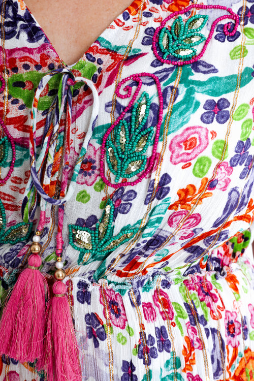 Jurk lang in viscose met bloemenprint en lurex-Paprika-4