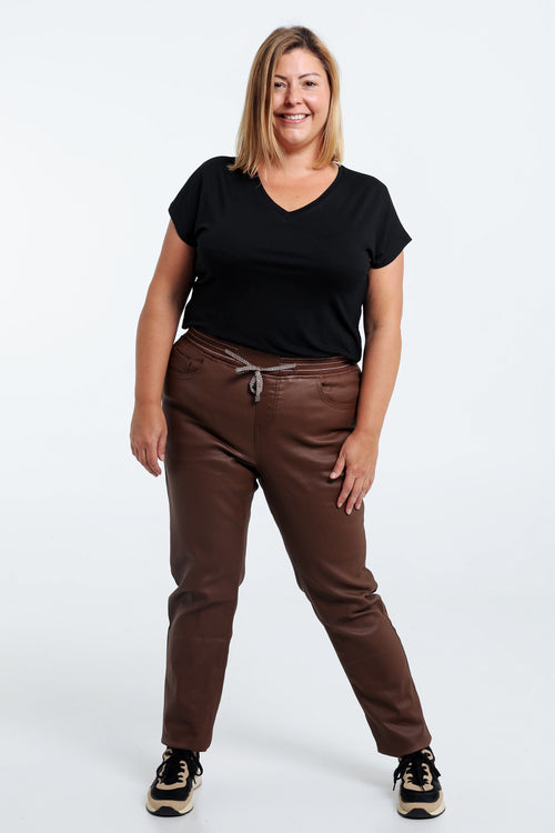 Slim gecoate jegging met fijne riem-Paprika-5