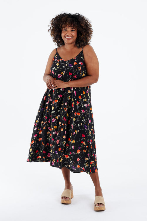 Lange jurk van viscose met dunne bandjes en een bloemenprint-Paprika-9