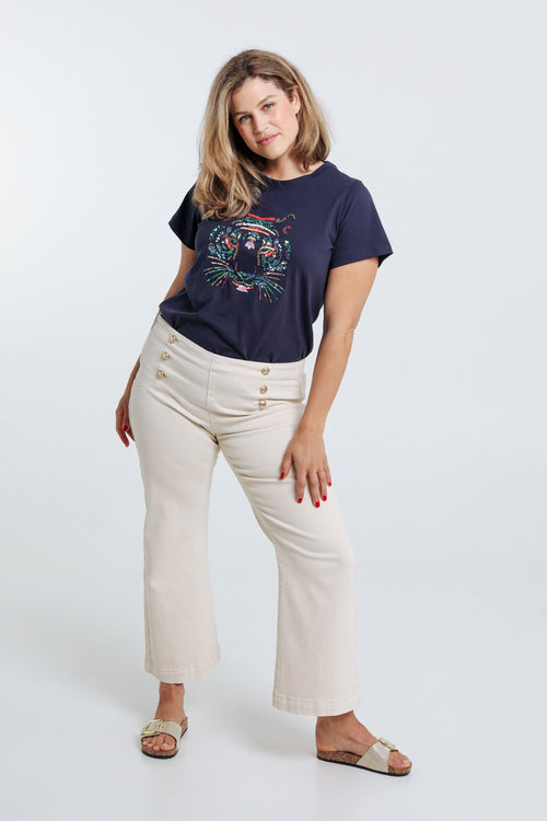 Effen palazzo broek met 6 gouden knopen vooraan-Paprika-8