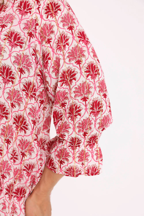 Blouse van viscose met Indiase bloemenprint-Paprika-5