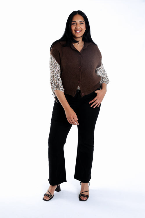 Effen korte cardigan-Paprika-6