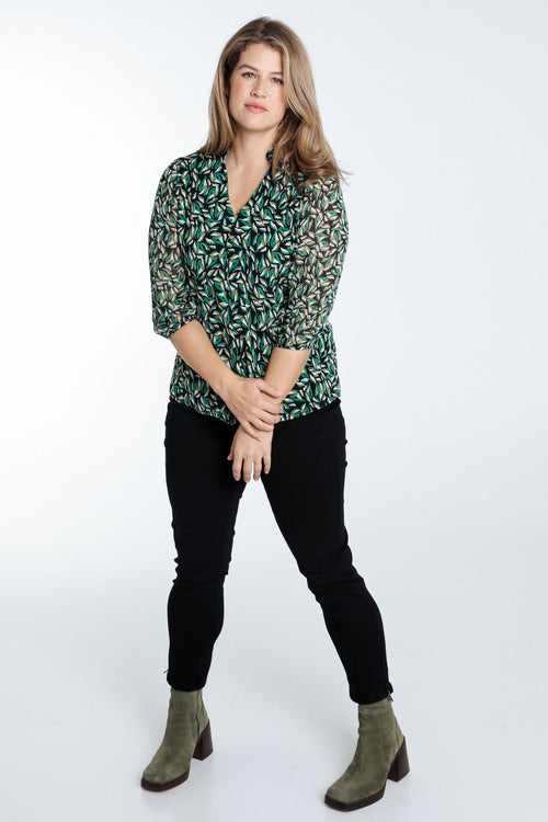 T-shirt met bladerenprint-Paprika-9