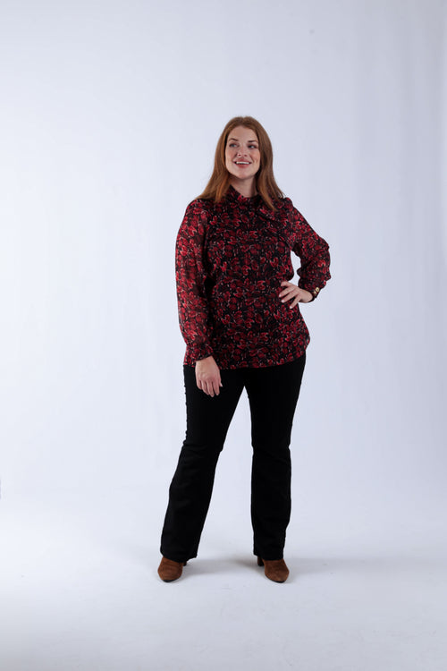 Blouse met bladerenprint en lurex lavallière-Paprika-8