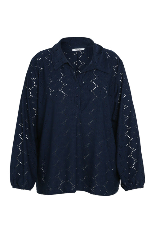 Effen T-shirt met opengewerkte bloemen-Paprika-10