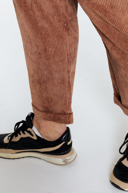 Effen 7/8-chinobroek in fluweel-Paprika-6