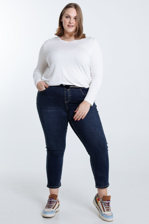 Slim 7/8-jegging in jeans met sportieve riem-Paprika-8
