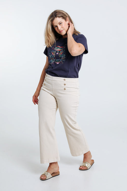 Effen palazzo broek met 6 gouden knopen vooraan-Paprika-7