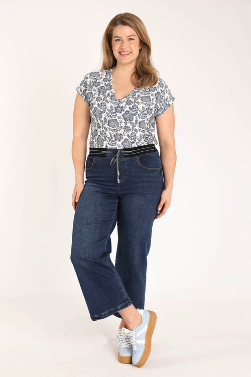 T-shirt van gebreide kant met bloemenprint-Paprika-6